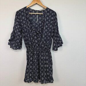 Abercrombie & Fitch Women's Bell Sleeve V Neck Ruffle Romper Viscose Navy Size M